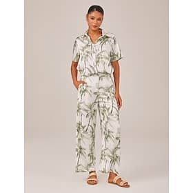 Silky Tropical Palm Print Satin Set