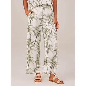 Palm Print Elastic Waist Wide Leg Trousers