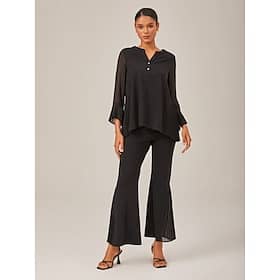 Black Contrast Design Pleated Fabric Set