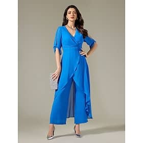 Chiffon Irregular Hem Split Sleeve Wide Leg Jumpsuit