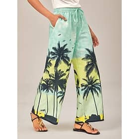 Beach Palm Tree Silhouette Wide Legged Pants