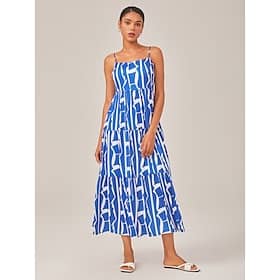 Blue Geometric Pattern Spaghetti Strap Dress