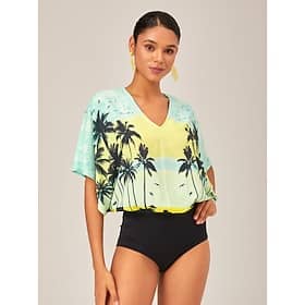 Gradient Palm Tree Print Casual Beach Bodysuit Vacation Style