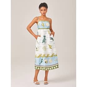 Linen Like Ocean Prints Strap Dress