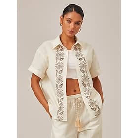 Linen Printed Rolled Cuffs Shirt