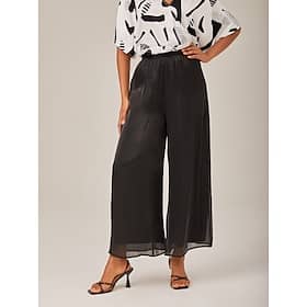 Metallic Chiffon Crepe High Waist Wide Leg Pants