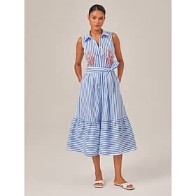 Summer Striped Embroidered Sleeveless Mid-length Dress