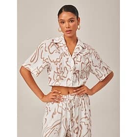 Abstract Art Print Linen-Like Short-Sleeve Shirt