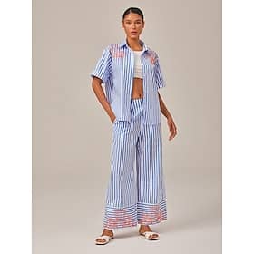 Summer Striped Embroidered Oversized Shirt