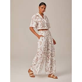 Abstract Art Print Linen-Like Short-Sleeve Shirt Wide leg Pants Set