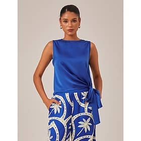 Crew Neck Sleeveless Side Tie Crop Top