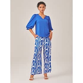 Elegant Vacation-Style Blue Top Wide leg Pants Set