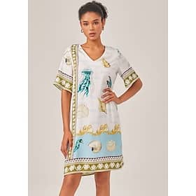 Resort-Style Ocean Print Straight-Cut Dress