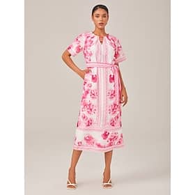 Floral Printed Straight-Cut Casual Maxi Dress with Belt