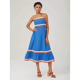 Tencel Fabric Color-Block Wave Hem Cami Dress