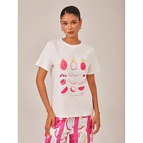 Dragon Fruit Print Cotton T-shirt
