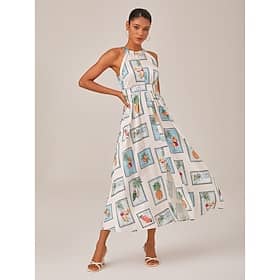 Seamless Pattern Print Halter Neck Maxi Dress