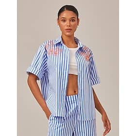 Summer Striped Embroidered Oversized Shirt
