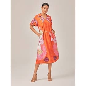 Vacation Style Orange Placement Floral Maxi Dress