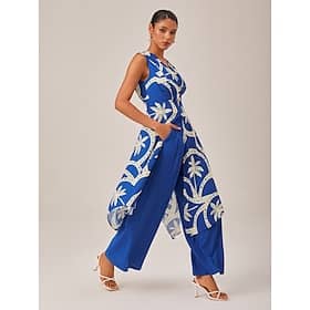 Geometric Print High Slit Beach Long Top
