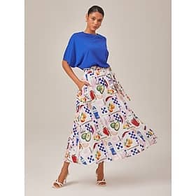 Navy Blue Top Tropical Print Skirt Set
