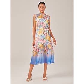 Floral Print Chiffon Dress with Gradient Hem