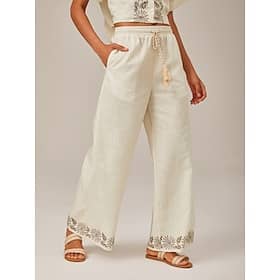 Linen Print Wide-Leg Pants