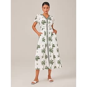 Summer Vacation Floral Cinched Waist Midi Dress