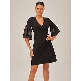 Sheer Sleeves Waist-Cinching Elegant Black Mini Dress