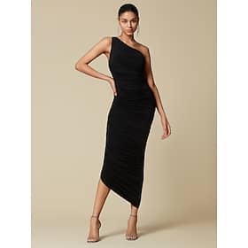 Black Elegant Party/Wedding Guest Ruched Sleeveless One Shoulder Elegant Midi Dress dress to impress 2024