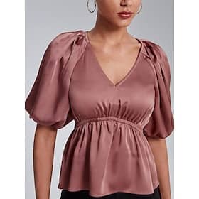 V-Neck Puff Sleeve Peplum Top
