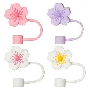 Drinking Straws 4pcs Reusable Straw Covers Cartoon Flower Shaped Tips Toppers Tip Home  Garden