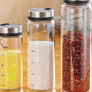 NEW High Borosilicate Glass Seasoning Can Pepper Spice Shaker Kitchen Salt Sesame Solid Condiment Seal Bottle With Rotary Lid Home  Garden