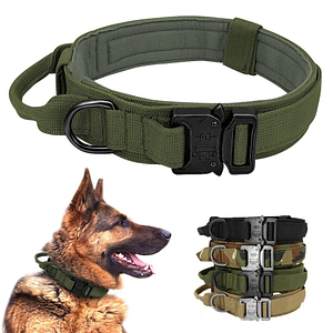 Adjustable Dog Collar with Leash Tactical Military Training Dog Neck Collar with Heavy Metal Buckle and Control Handle for Medium Large Dogs Pet Supplies