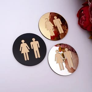 5mm 3D Acrylic Mirror Round Toilet Door Sign Men Women Bathroom WC Black Gold Silver Modern Wood Base Wall Sticker Home Decor Home  Garden