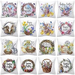 Pillow Sunday Easter Decorative Cover 45x45cm Colorful Egg Wreath Printed Farmhouse Home Decor Pillowcase Home  Garden