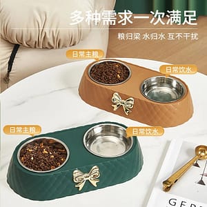 NEW Pet Food Bowl Detachable 201 Stainless Steel Double Bowl Bow-tie Decoration Pet Accessories For Cats Dogs Pet Supplies