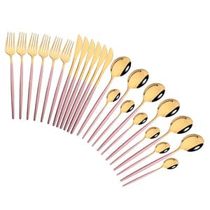 Pink Gold Cutlery Set Stainless Steel Dinnerware Set 24Pcs Knives Forks Coffee Spoons Flatware Set Kitchen Dinner Tableware Set Home  Garden