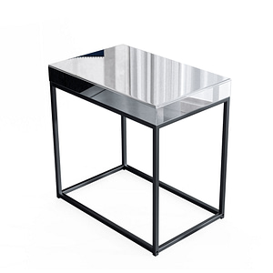 FATIVO Mirrored Side Table: Luxury Mirrored Sofa Side Table with Black Metal Legs End Table Nightstand for Bedroom