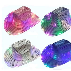 Wholesale Cowgirl LED Hat Flashing Light Up Sequin Cowboy Hats Luminous Caps Halloween Costume FY7970 Home  Garden