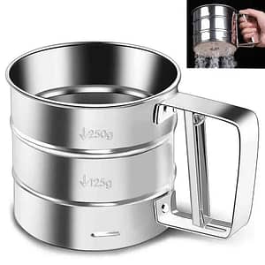 NEW Hand-held Steel Flour Sieve Hand-pressed Small Semi-Automatic Flour Cup Screen Baking Tool Flour Sieve Kitchen Accessories Home  Garden