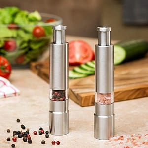 Manual Salt and Pepper Grinder Set Thumb Push Pepper Mill Stainless Steel Spice Sauce Grinders with Metal Holder Kitchen Tool Home  Garden