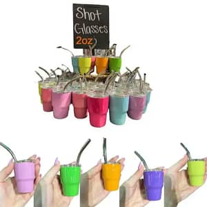 3oz metal mini sublimation tumbler shot glass with straw for whisky and espresso coffee in different colors with DIY FY5620 Home  Garden