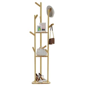 Free Standing Tree Garment Coat Hanger Rack Hat Hook Holder Bamboo Storage Stand with 10 Hooks Home  Garden