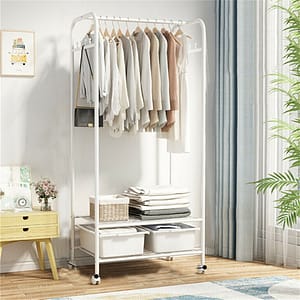 Metal Clothes Hanger Rack Portable Garment Organizer with Storage Shelves and Wheels Home  Garden