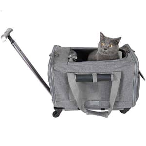 A wheeled cat and dog harness approved by the airline with a retractable handle shoulder strap for rolling pets Pet Supplies