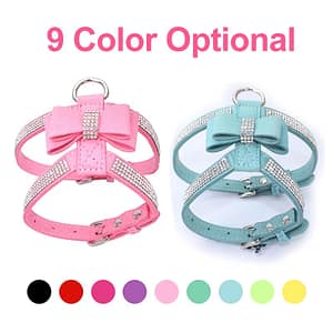 Dog Harness Leash Suit Vest Shining Diamonds Adjustable Soft Suede Fabric Bow Rhinestone Pet Collar Harnesses For Dogs Products Pet Supplies