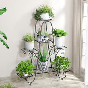 Tall Metal Plant Stand Outdoor Indoor Garden Plant Shelves Pots Holder 6 Tier Flower Display Rack for Balcony Living Room Patio Home  Garden