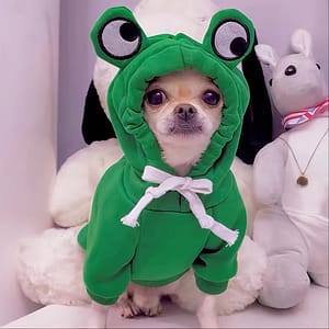 Autumn Winter Dog Hoodies for Small Dogs Cat Cute Frog Print French Bulldog Puppy Soft Warm Fleece Costume Chihuahua Sweatshirts Pet Supplies