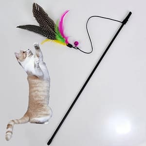 NEW Great Kitten Play Interactive Fun Toy Cat Teaser Wand Rod with Bell Colorful Feather Cats Toys Outdoor Garden Cat Supplies Pet Supplies